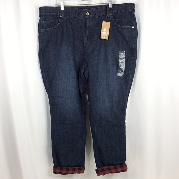 NWT Eddie Bauer Boyfriend Midrise Slim Flannel Lined Jeans Womens Plus Size 20W - Picture 1 of 10
